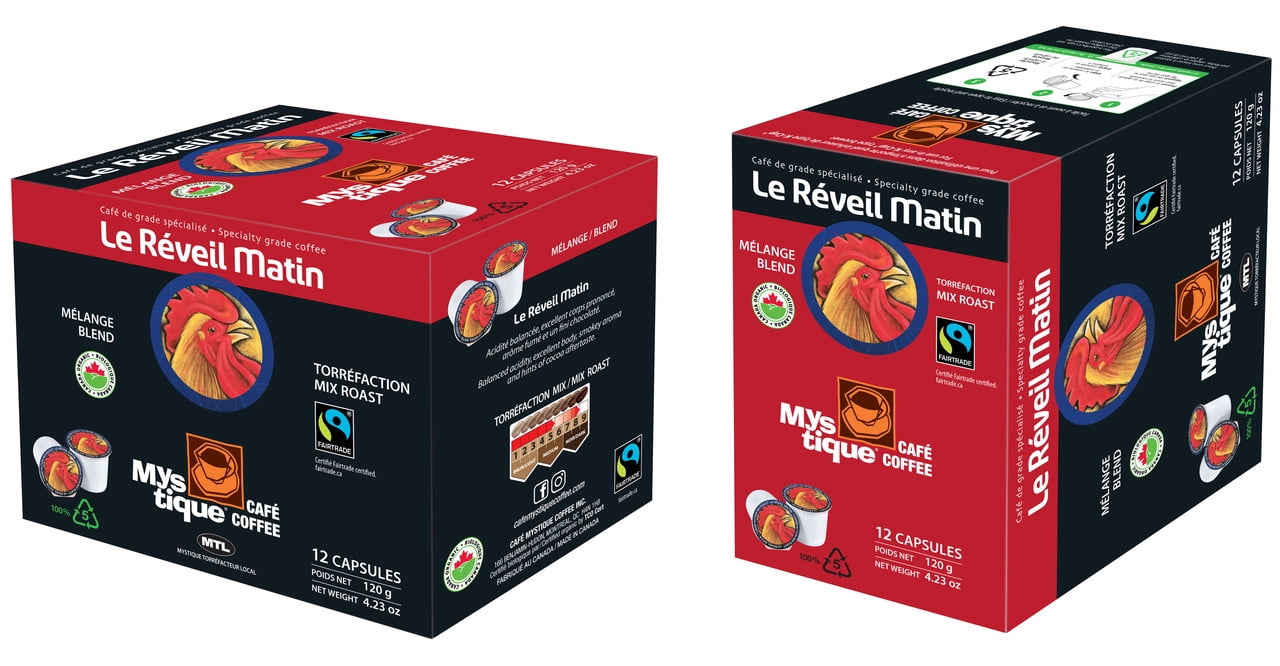 Mystique Coffee, LE RÉVEIL MATIN, k-cup 100% recyclable, Spécialty grade coffee, Fairtrade & organic, Dark roast, coffee 100% arabica, 12 capsules, 120g