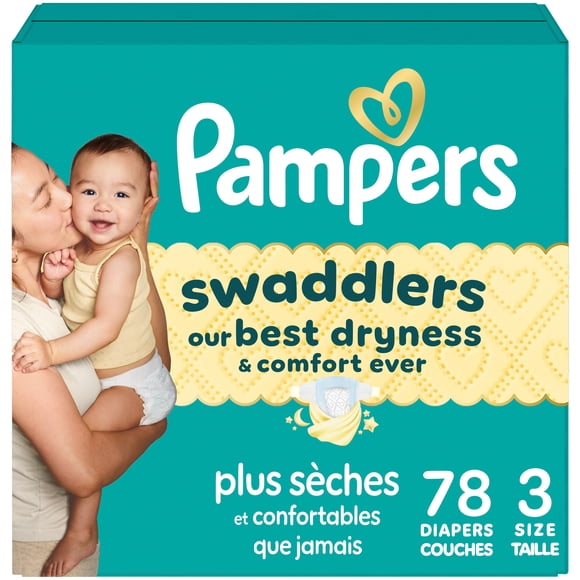 Pampers Swaddlers Diapers, Size 3 (13-26 lbs), Absorbent, Keeps Baby Dry and Comfortable, Skin Safe Disposable Baby Diaper