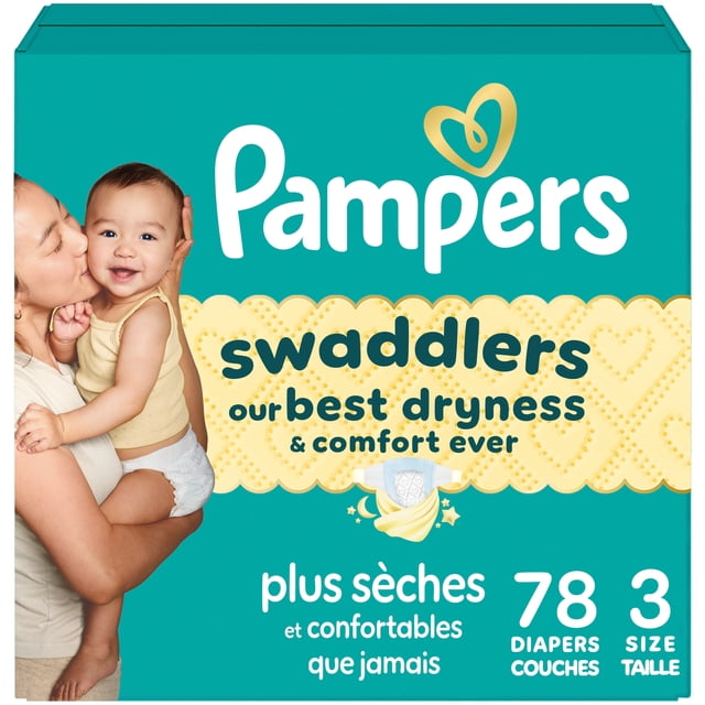 Pampers Swaddlers Diapers, Size 3 (13-26 lbs), Absorbent, Keeps Baby Dry and Comfortable, Skin Safe Disposable Baby Diaper
