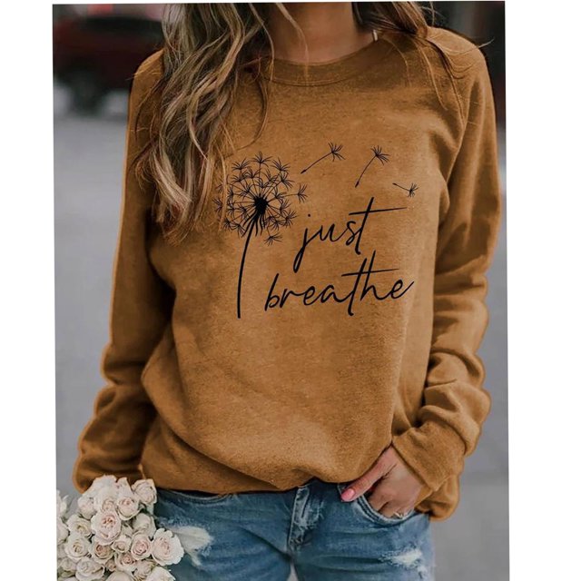 Hauts Décontractés pour Femmes, Chandail Ample à Manches Longues avec Impression Florale et Col Rond