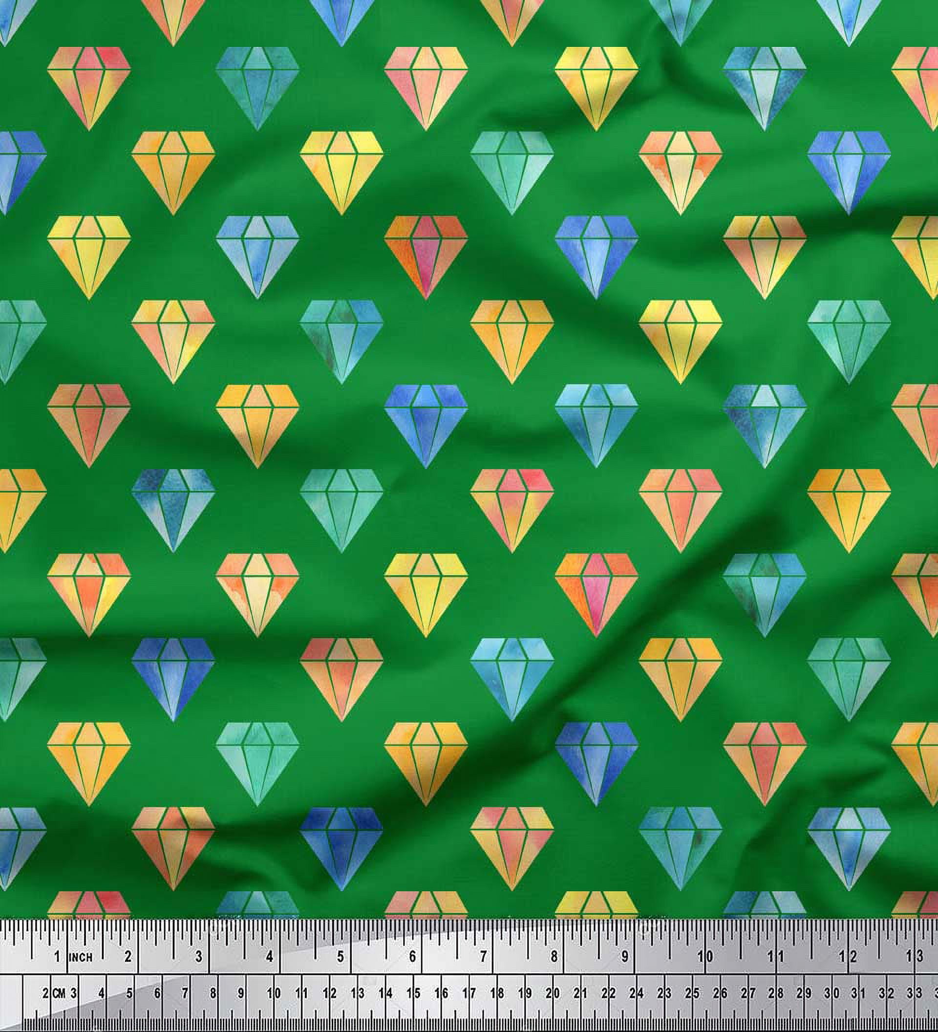 Soimoi Green Viscose Chiffon Fabric Diamond Geometric Print Fabric by Yard 42 Inch Wide