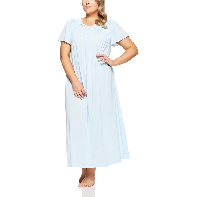 Shadowline Womens Plus-Size Petals 53 Inch Short Flutter Sleeve Long Gown