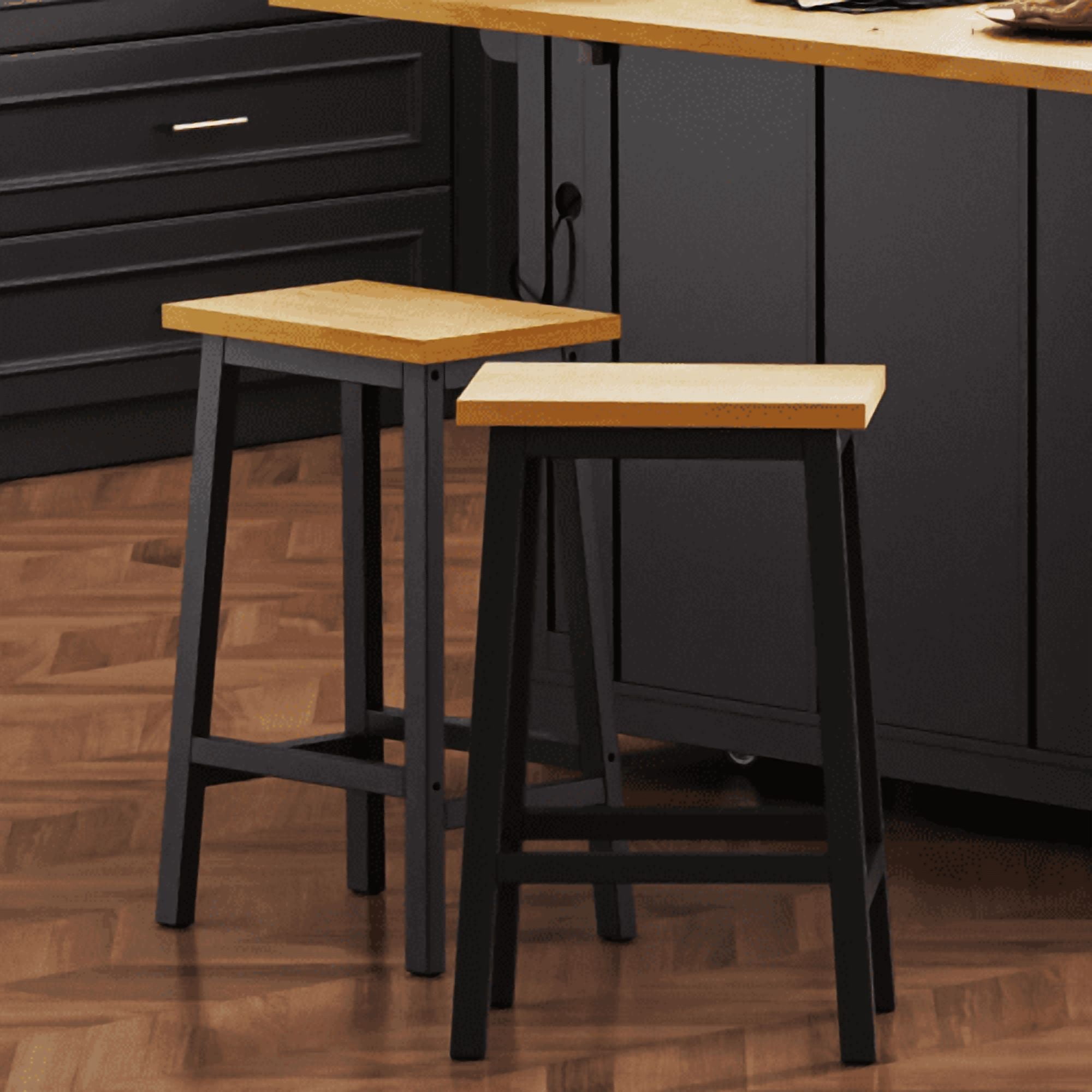 Solid Wood Bar Stools (Not Cheap Iron), 25.6" Tall Set of 2 Bar Chairs, Kitchen Counter Stools with Footrests, Farmhouse Stools for Dining Room, Kitchen, Counter, Black