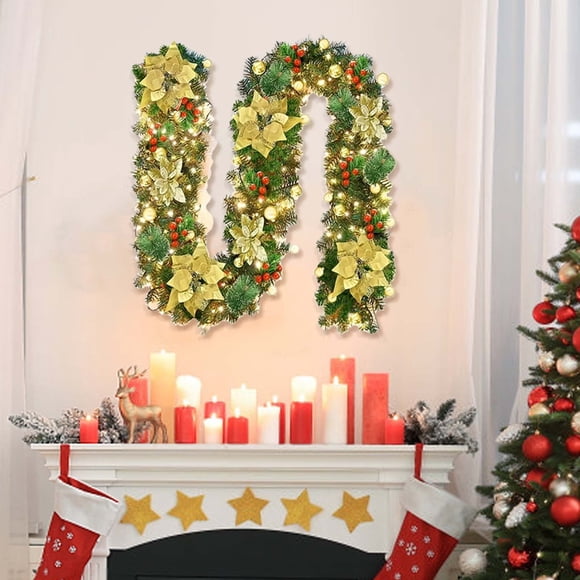 mtvxesu Christmas Decoration Pvc Pine Needles Mixed with 2.7 Meters of Christmas Vines for Doorway or Mantel Decor, Includes Light Strand (Batteries Not Included)