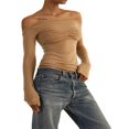 thumbnail image 4 of Women y2k Fairycore Tops Solid Color Off Shoulder Flared Long Sleeve T-Shirts, 4 of 4