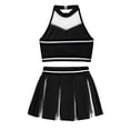 thumbnail image 2 of Xnihocha Girls Classic Cheerleading Team Uniform Mesh Splice Crop Top with Pleated Boxer Skirts Rooter Stage Suit Black 14, 2 of 5
