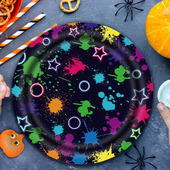Dvkptbk 16 Pack Neon Party Supplies Set Neon Birthday Decorations Disposable Paper Food Tray Food Serving Trays Paper Food Boats Paper Food Tray for Carnivals