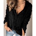 thumbnail image 3 of BJYX Blouse Womens V Neck Chiffon Blouse Long Sleeve Button Shirt Tops Pompom Button Down Solid Color Slim Tops, 3 of 5