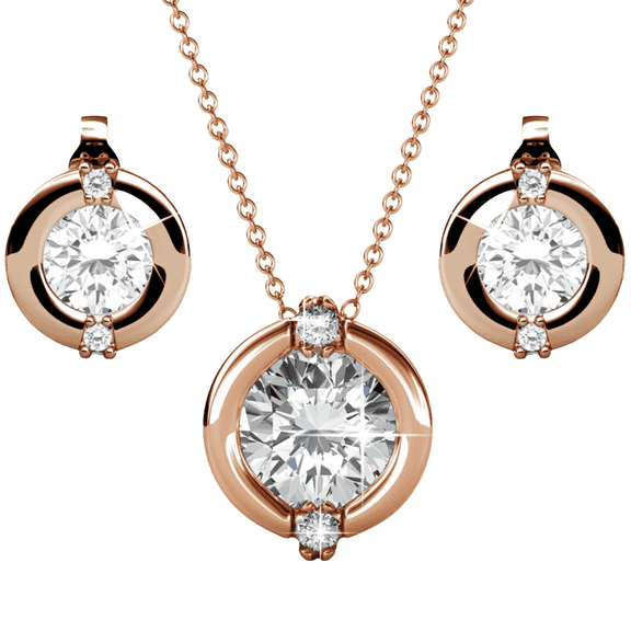 Cate & Chloe Zara 18k Rose Gold Plated Women's Stud Earrings and Necklace Set, Swarovski Crystals