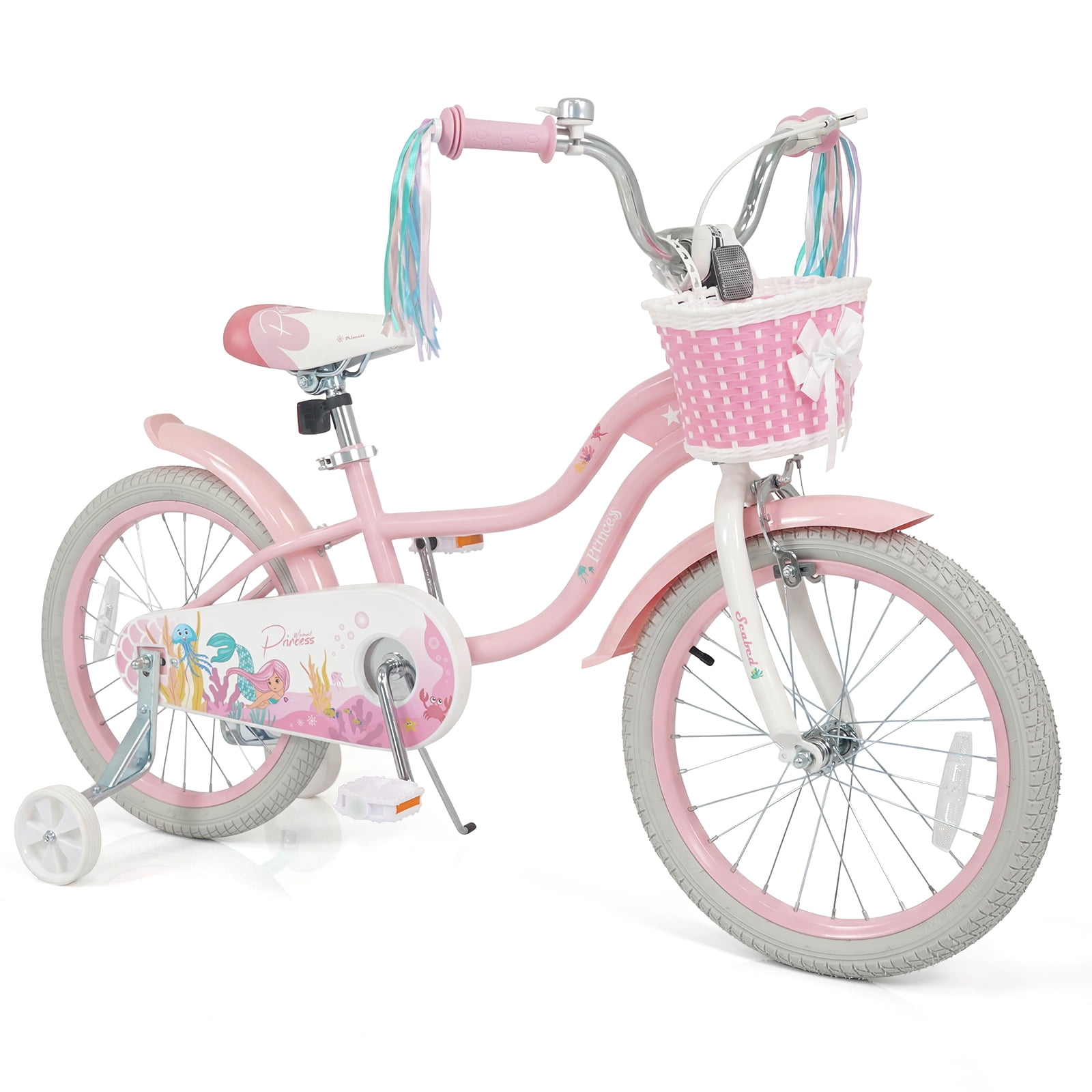 Costway 18" Kids Bike, Toddler Bicycle with Training Wheels, Hand & Coaster Brakes Pink