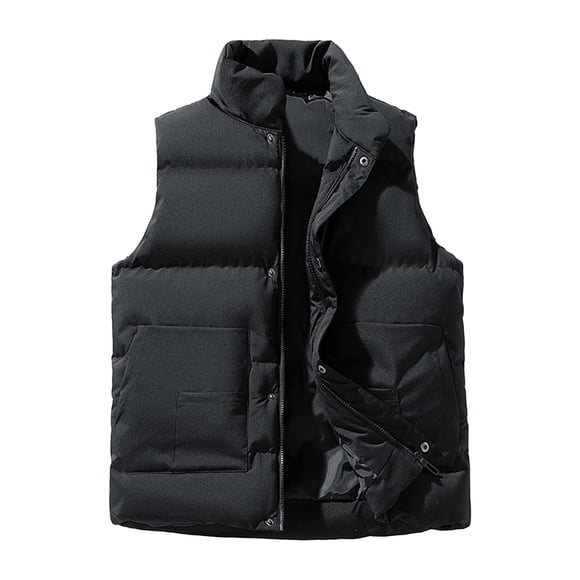 LNWUY Men's Puffer Vest Casual Stand Collar Thickened Sleeveless Quilted Waistcoat Outdoor Padded Solid Color Cotton Clothing Black XL