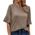 thumbnail image 1 of Pompotops Blouse d'Été Décontractée pour Femme à Manches Trois-Quarts, Col Rond, Hauts Unis, T-Shirt en Solde, 1 of 6