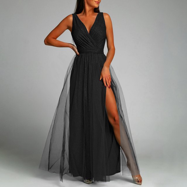 TIMIFIS Robe Longue Formelle d'Été pour Femme à Épaules Dénudées Sans Manches Froncée Moulante Invitée de Mariage Fendue Soirée Boîte de Nuit Robe Maxi Printemps