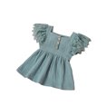 thumbnail image 2 of Xingqing 4 Colors Newborn Baby Girls Princess Dress Solid Lace Fly Sleeve Button A-Line Mini Dress, 2 of 7