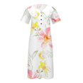 thumbnail image 4 of QJUHUNG Midi pour Femmes Été Décontracté Ample Bohème à Imprimé Floral Col Ras du Cou Manches Courtes Longueur Genou Robe Froncée avec Poches, 4 of 4