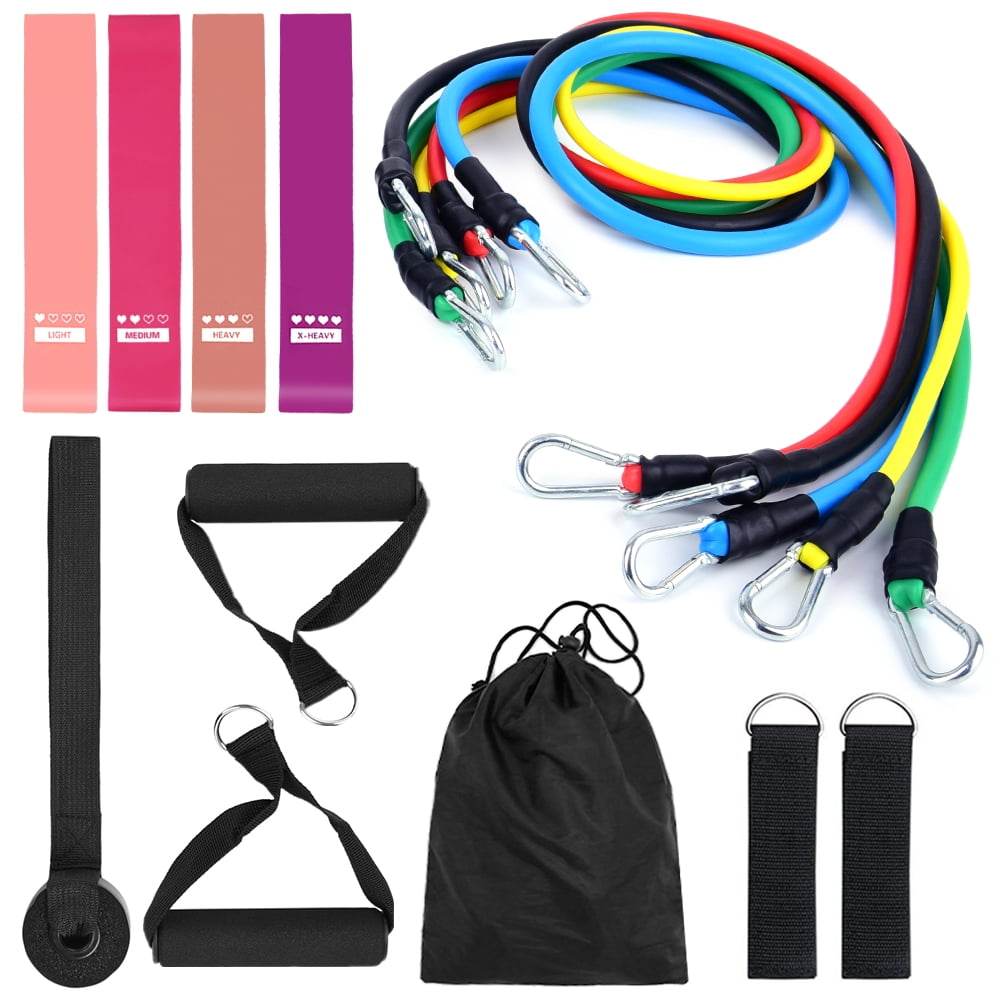 15Pcs Resistance Bands Set Workout Fitness Exercise Rehab Bands Loop Bands Tube Bands Door Anchor Ankle Straps Cushioned Handles with Carry Bags for Home Gym Travel