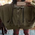 thumbnail image 3 of Vestes à Capuche Amples pour Femmes Couleur Unie Manches Longues Automne, 3 of 5