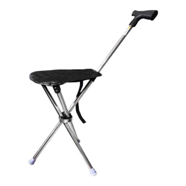 Tachiuwa Canne avec Siège Canne Pliante de Randonnée Chaise Canne pour Escalade File d'Attente Adultes Blanc