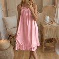 thumbnail image 2 of cfhntfmh Robes d'Été pour Femmes Mignonnes Côtelées Froncées à Bretelles Spaghetti Sans Manches Vêtements de Nuit Détente Ourlet à Volants Robe de Pyjama, 2 of 5