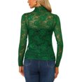 thumbnail image 3 of INSPIRE CHIC Chemisier Haut en Dentelle Florale Transparente à Col Roulé à Manches Longues Transparent pour Femme m Vert Foncé, 3 of 6