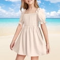 thumbnail image 2 of Robe Petite Fille à Manches Bouffantes, Robes d'Été, Robe Évasée à Étages en Ligne A, Robe Smockée, Robes de Bal pour Filles, 2 of 5