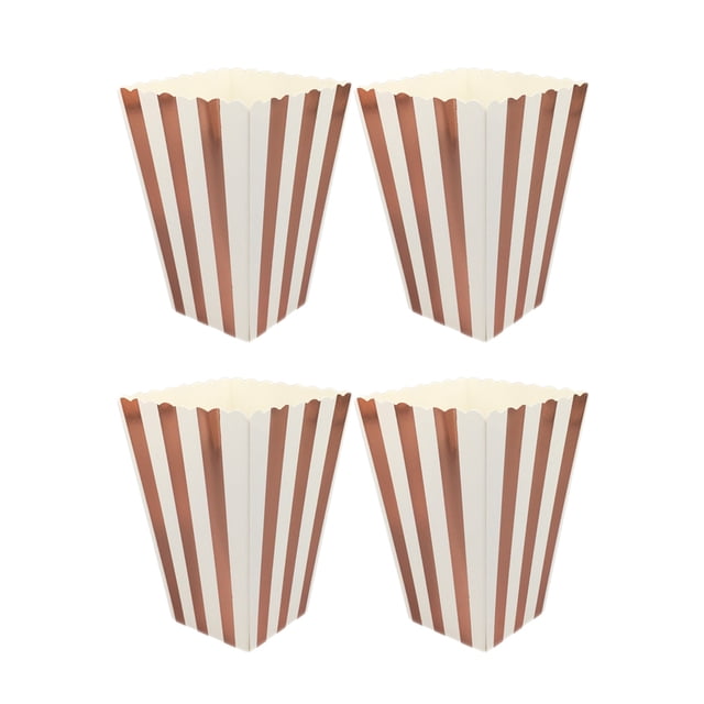 48pcs Vertical Stripe Popcorn Boxes Holder Popcorn Snack Container Party Supplies Rose Gold