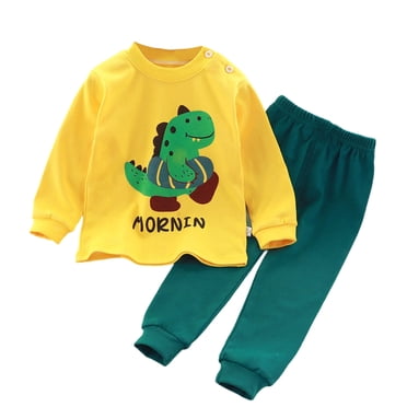 VOAVEKE Boys Pajamas,Pajamas for Kids,Soft Stripe Print Loungewear Set for Kids with Long Sleeve Round Neck Top and Adjustable Elastic Waist for All Day Comfortable Yellow 9-10 Years