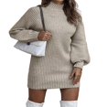 thumbnail image 4 of Solid Color Turtleneck Mini Party Dress for Women, 4 of 7