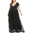 thumbnail image 2 of CEHVOM Robe de Soirée en Maille pour Femme Grande Taille à Col en V, Manches Courtes, à Fleurs et à Paillettes, 2 of 6