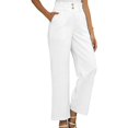 thumbnail image 4 of Timegard Lounge Pants for Women Elastic Waisted Button Straight Leg Ruched Casual Trousers with Pockets, 4 of 5