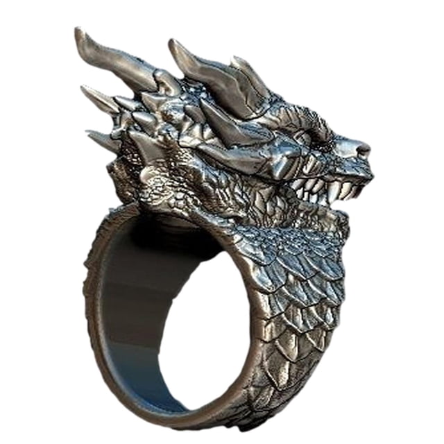 EGNMCR Rings Domineering Men's Personality Silver Dragon Head Ring Ring ring