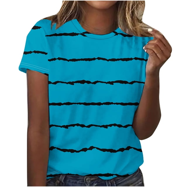 Blouse à Manches Courtes Imprimée pour Femme, T-Shirt Décontracté Ample à Col Rond, Haut Confortable et Stylé pour le Quotidien, le Travail, les Voyages et les Sorties Relax