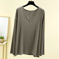 thumbnail image 2 of MeetoTime V Neck Long Sleeve Shirts for Women Comfortable Loose Tops Solid Color Lounge Tops Pullover, 2 of 7