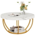 thumbnail image 3 of Fnova Table Basse avec Rangement à 2 Niveaux, Table Basse Ronde de 32 Pouces avec Pattes en Métal, Table Centrale de Style Rustique Moderne pour Salon, Blanc et Or, 3 of 10