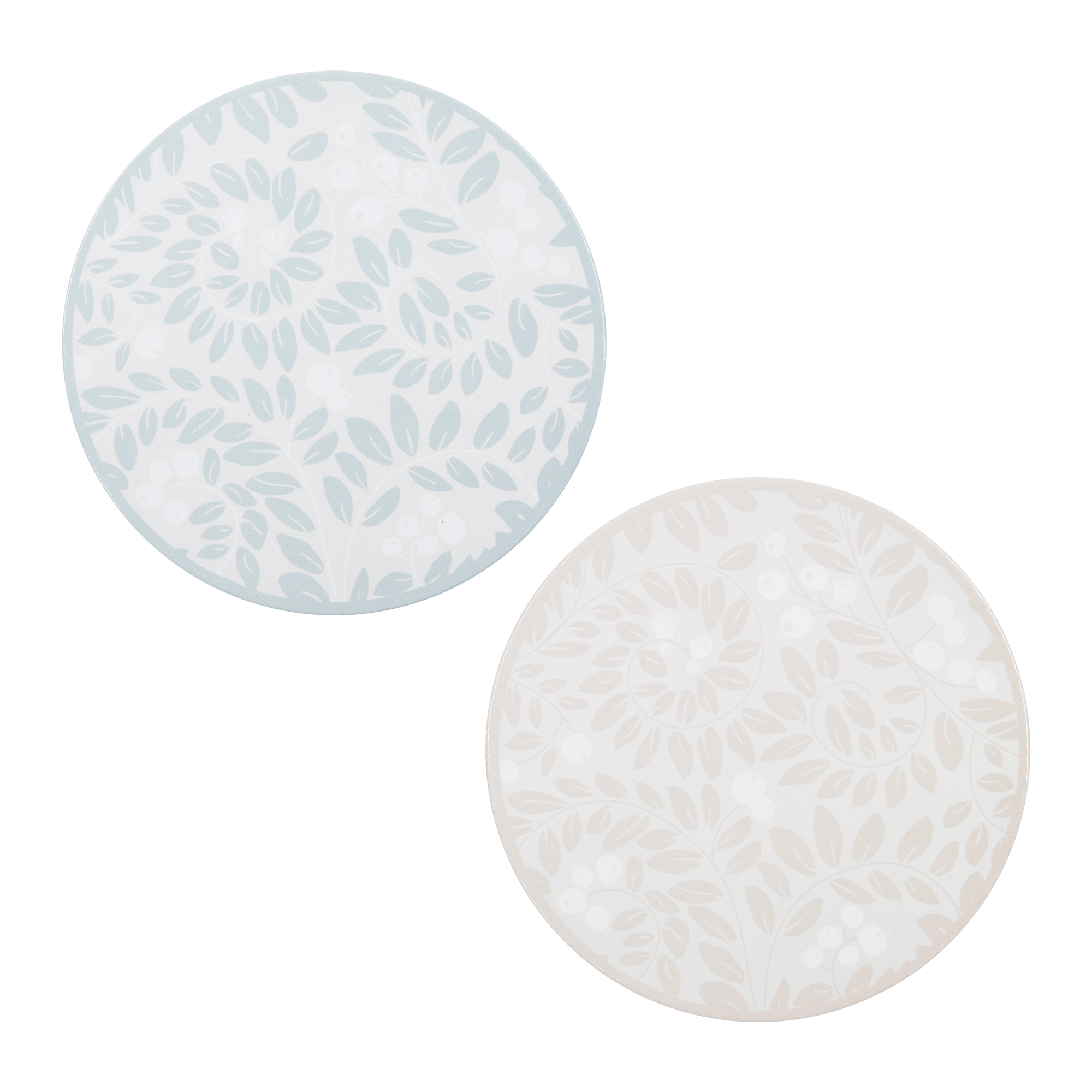 Holiday Time Lot de 4 sous-verres ronds en liège à motif de feuilles, isolants thermiques, isolants thermiques, Vert naturel et beige