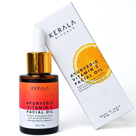 Ayurvedic Vitamin C Face Oil with Rosehip Oil, Bakuchiol, Ashwagandha, and Squalane, Hydrating, Brightening, and Repairing Serum for Dark Spots, Fine Lines, and Wrinkles, Clean