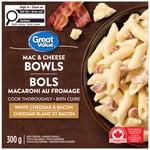 Great Value White Cheddar & Bacon Mac & Cheese Bowls, 300 g