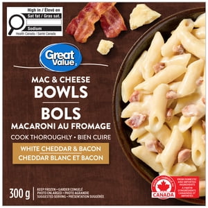 Great Value White Cheddar & Bacon Mac & Cheese Bowls, 300 g