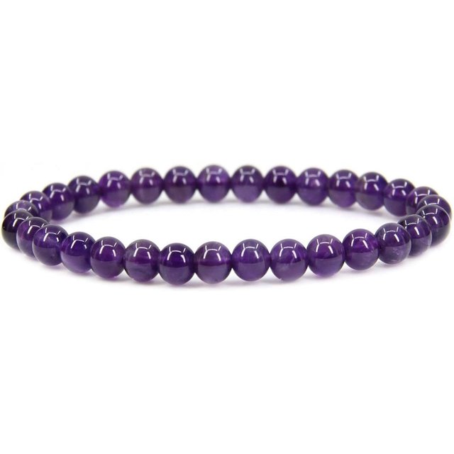 Bracelet Extensible en Perles Rondes de 6 mm en Pierre Précieuse Améthyste de Qualité Naturelle AA 7 Pouces Unisexe