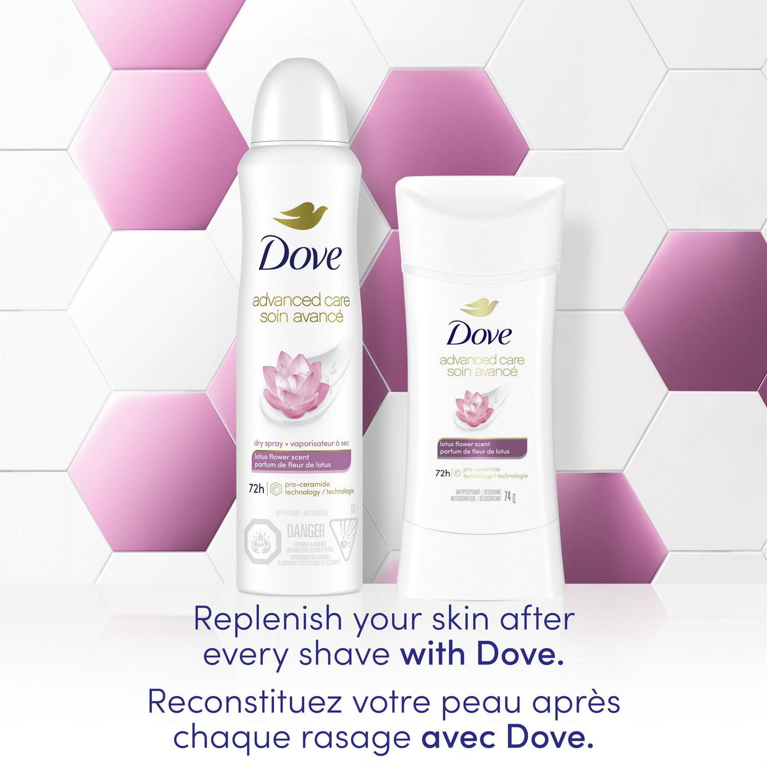 Dove Soin Avancé Désodorisant Antisudorifique en Bâton Parfum de Fleur de Lotus, 74 g