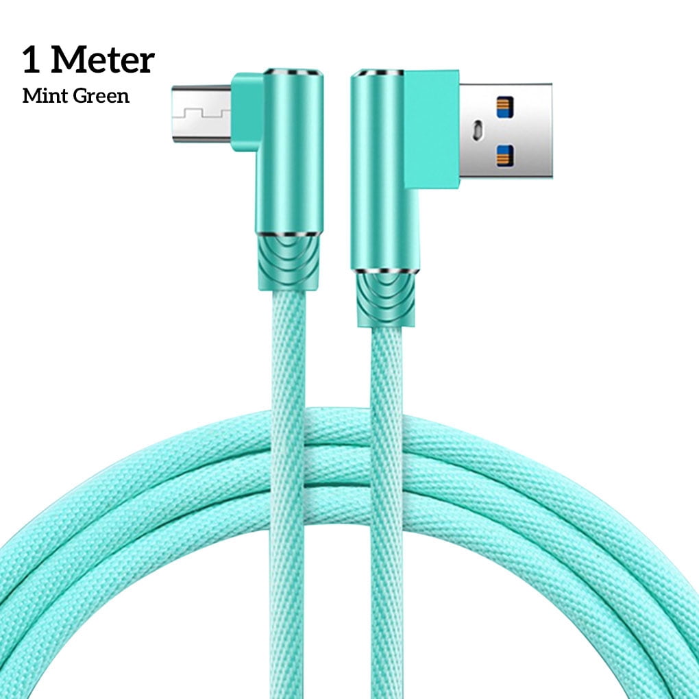 Fast Charging Cable Double Elbow Data Cord Replacement Charging Cord Replacement for for Android Mobile Phone Micro USB Interface, Green, 1m