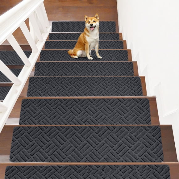 Fiudx 10-Pack Large Non-Slip Carpet Stair Treads with Adhesive Backing | 21.6X7.4 Inch Indoor Stair Runner for Kids, Elderly & Pets | Dark Gray & Brown