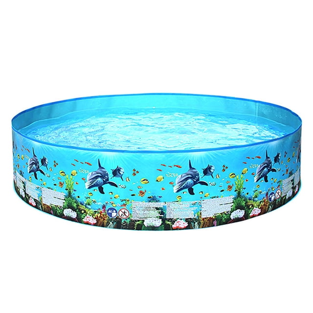 Piscine Portative en Plastique Dur Sans Gonflage par PEPISKY, Conçue pour une Utilisation hors Terre avec une Forme Ronde, Matériau PVC Bleu Vif et Motifs Colorés à Thème Aquatique Mettant en Vedette des Dauphins et des Coraux. Cette Piscine Pliante Est durable, Résistante à l'Usure et Offerte en Plusieurs Modèles, comme Model a avec une Capacité de 297 L et Model D avec une Capacité de 435 L. Parfaite pour les Familles, les Enfants et les Adolescents pour Profiter des Activités Estivales en Plein Air.