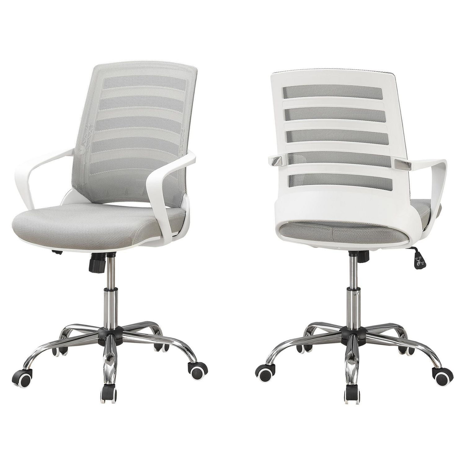 Monarch Specialties Chaise De Bureau, Hauteur Ajustable, Pivotant, Ergonomique, Appuis-bras, Bureau, Travail, Métal, Engrener, Blanc, Chrome, Contemporain, Moderne