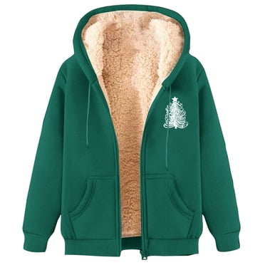 LOVZFMLL Winter Jackets for Women Fashionable Printed Fleece Hooded Sweatshirt Jacket