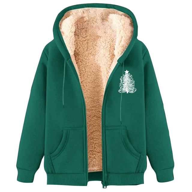 LOVZFMLL Winter Jackets for Women Fashionable Printed Fleece Hooded Sweatshirt Jacket