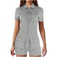 thumbnail image 1 of LOVZFMLL Women's Zip Pockets Color Work Lapel Jumpsuit Shorts Tight Jumpsuit Gray M, 1 of 4