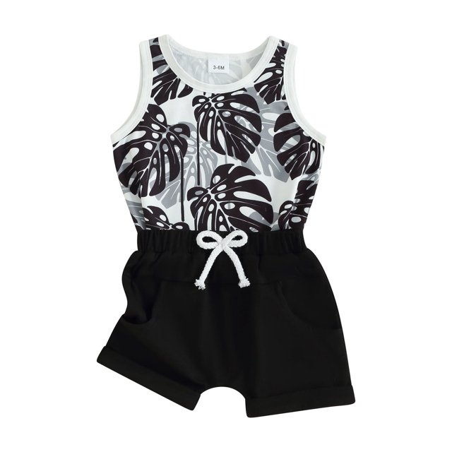 Honganda 0-3Y Baby Boy 2 Pcs Outfits Sea Tree Print Sleeveless Tank Tops Shorts Set Summer Clothes