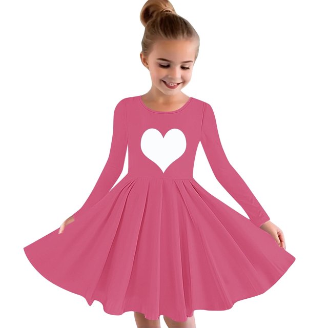 RXIRUCGD Robe à Manches Longues Extensible pour Filles, Ligne A, Patineuse Tournoyante, Récital Scolaire (Rose, Taille: 5 Ans)