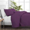 thumbnail image 4 of Bare Home Quilt Set - 3 Piece - Diamond Stitched Bedspread Coverlet - Full/Queen, Plum, 4 of 4